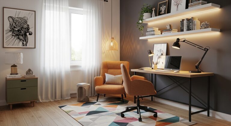 Small Home Office Eclectic: Create a Bold & Beautiful Workspace in a Small Space